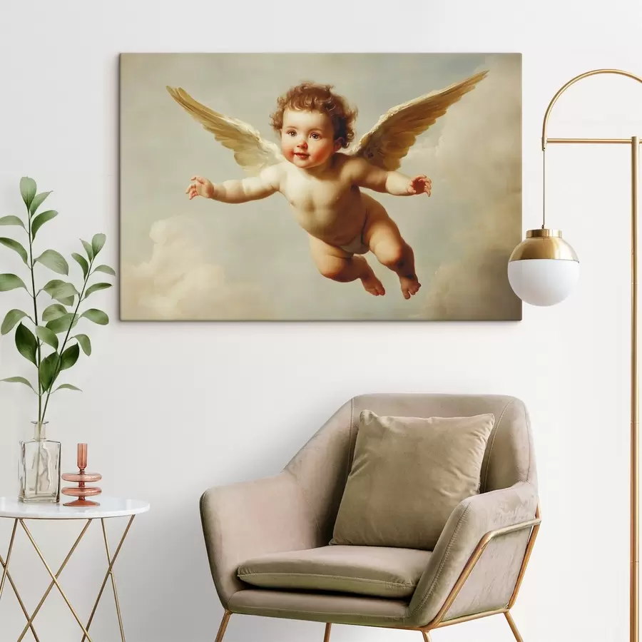 murales Bebé angelical volando en el aire al estilo de la pintura s41876