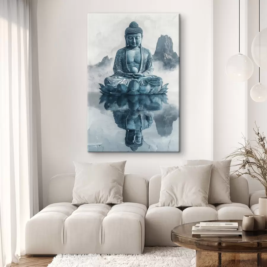wall murals Buddha statue, oriental style, buddhism, mountains, lake, meditation, spiritual s41890