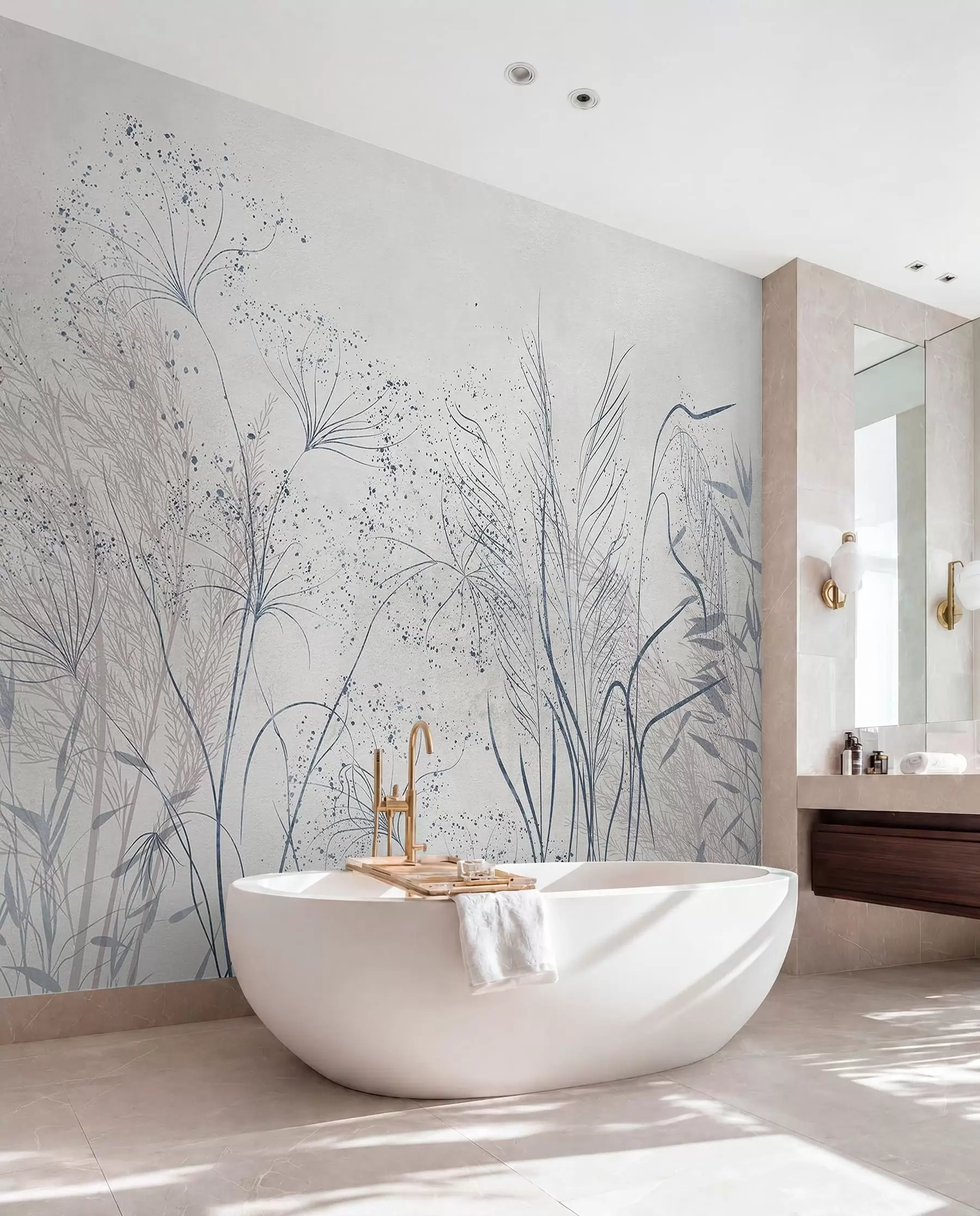 Wall Mural Photo Wallpaper Botanical Linework in Gray w08441v1