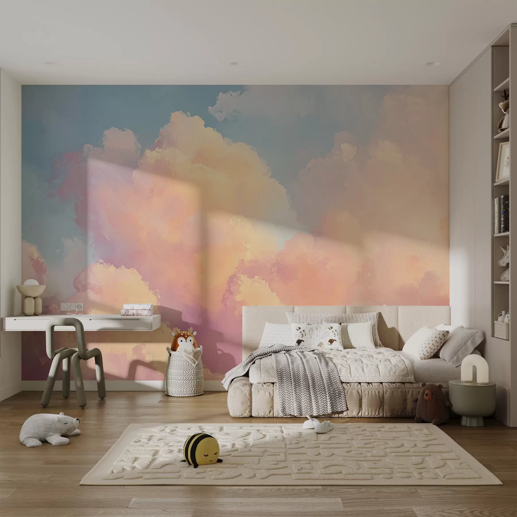 peintures murales Ciel doux avec des nuances de bleu-rose w08455