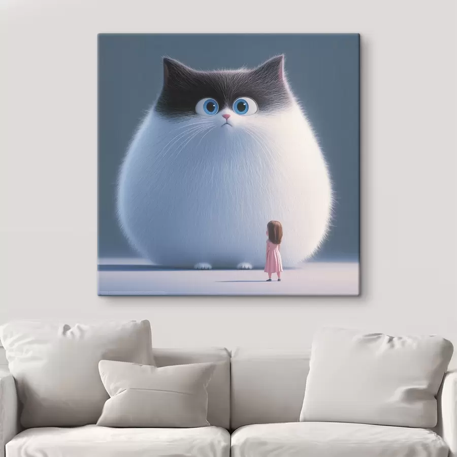 wall murals A surprised fluffy cat with a girl in illustration style s41974