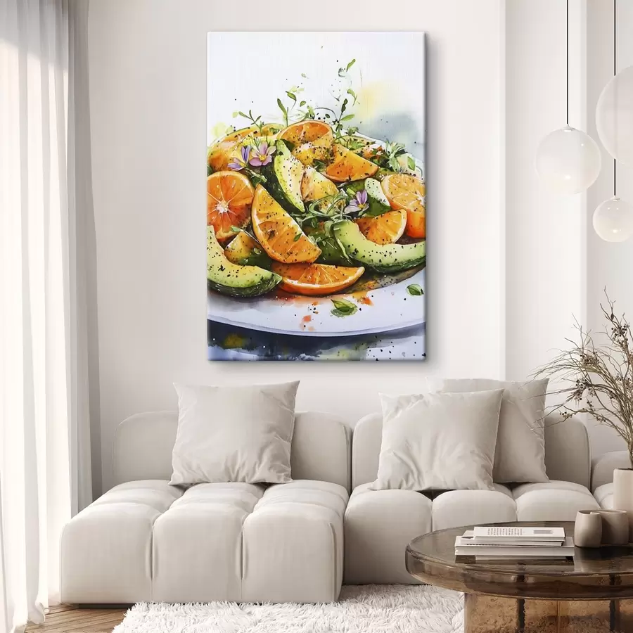 murales Ensalada estilo acuarela con calabaza, naranjas y aguacate s41957
