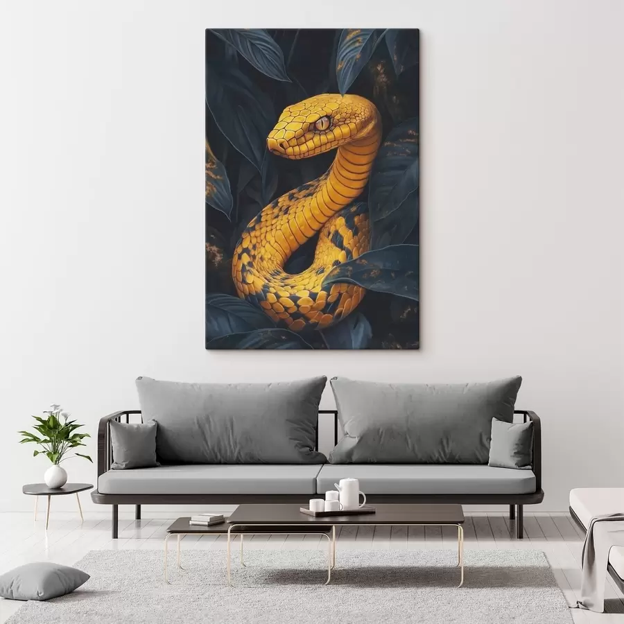 wall murals Yellow snake in the leaves s41927