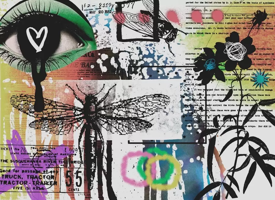 peintures murales Inscriptions de style graffiti, fleurs, figures w02255