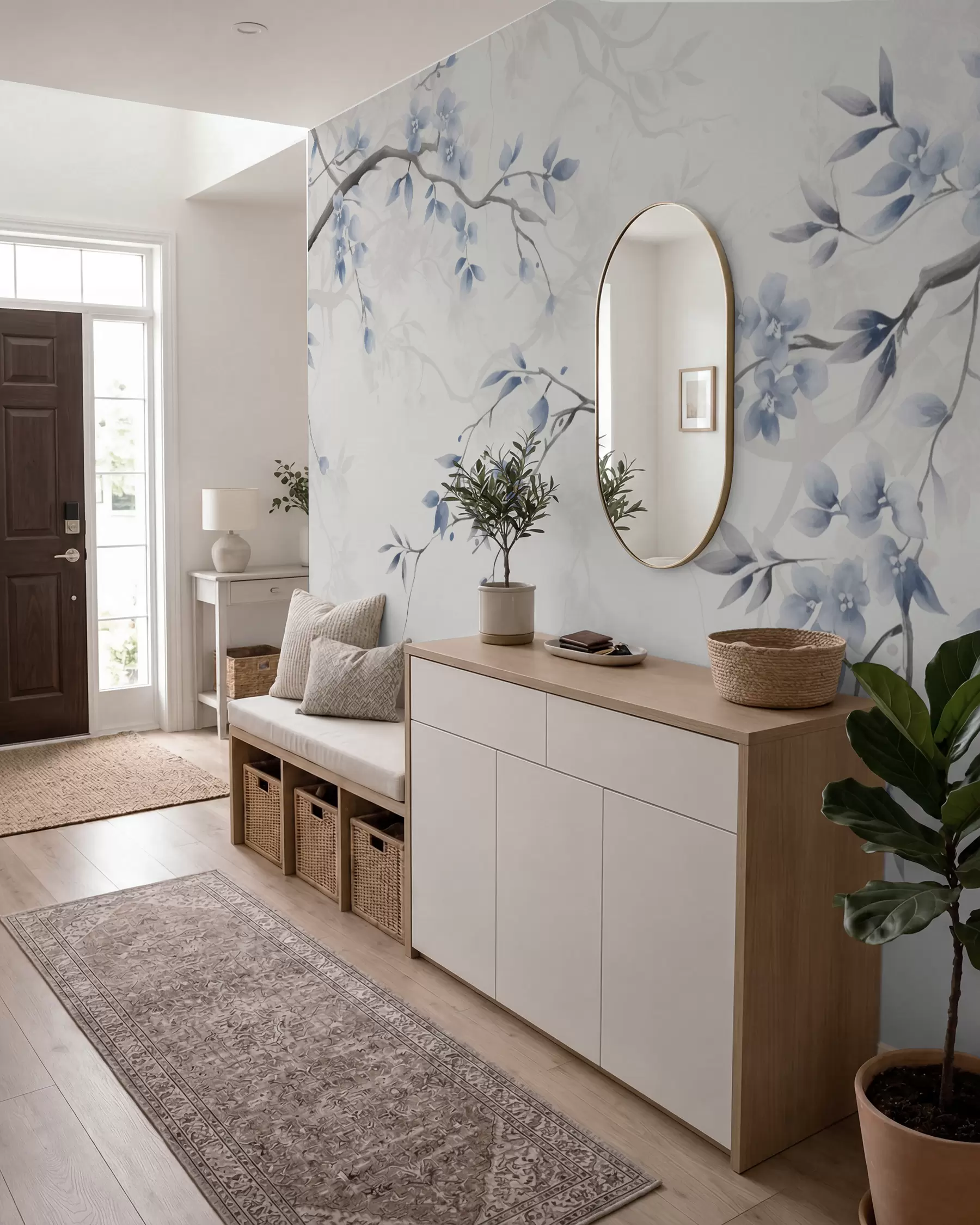 murales Ramas de moda con flores y hojas w02449