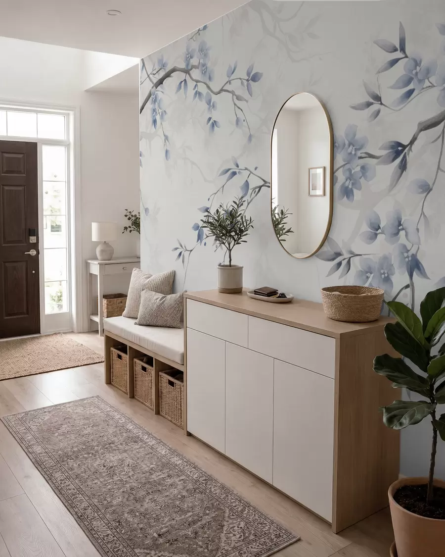 peintures murales Branches tendance avec fleurs et feuilles w02449