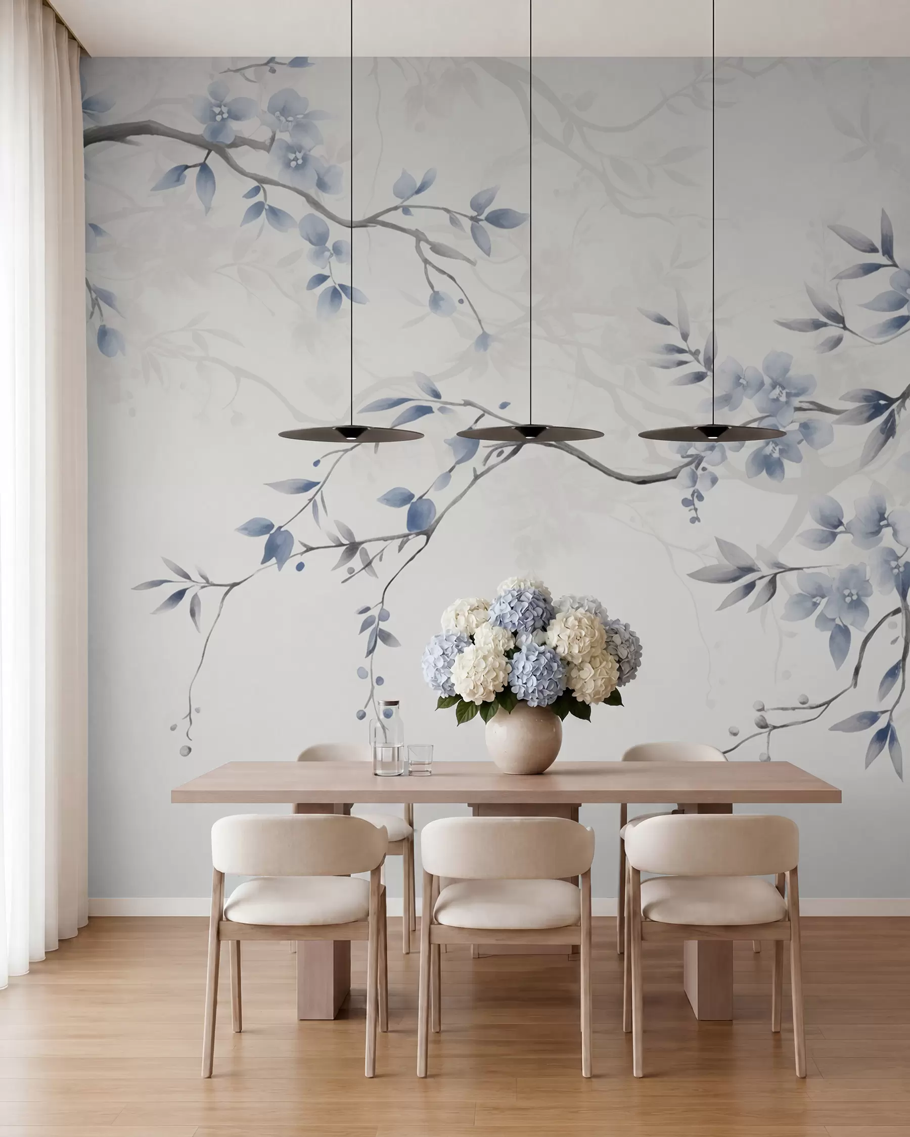 wall murals Trendy branches with flowers and leaves w02449