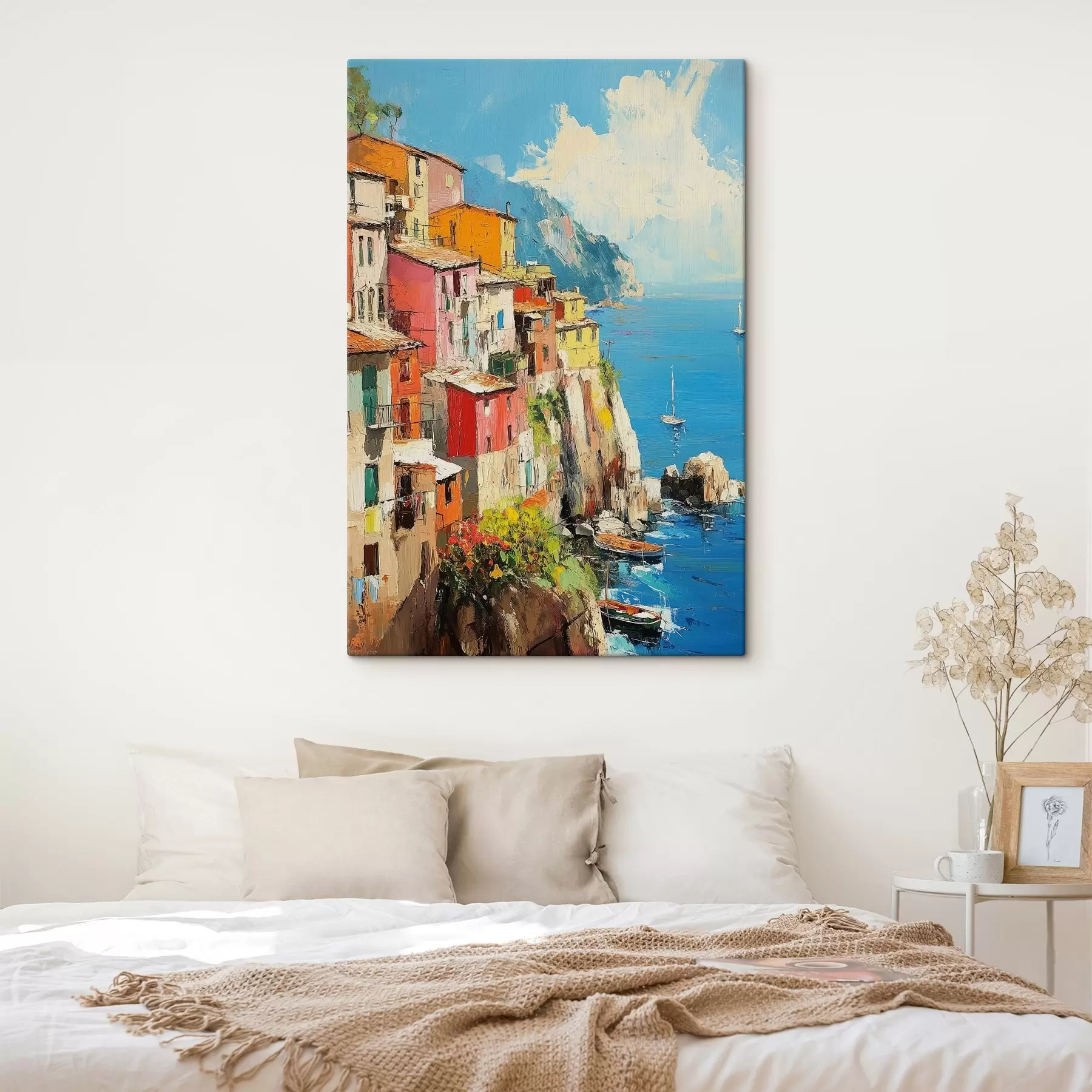murales Ciudad italiana junto al mar al óleo s42002