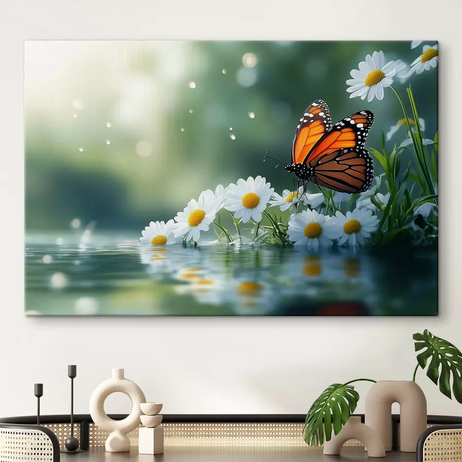 wall murals butterfly on daisies s42017