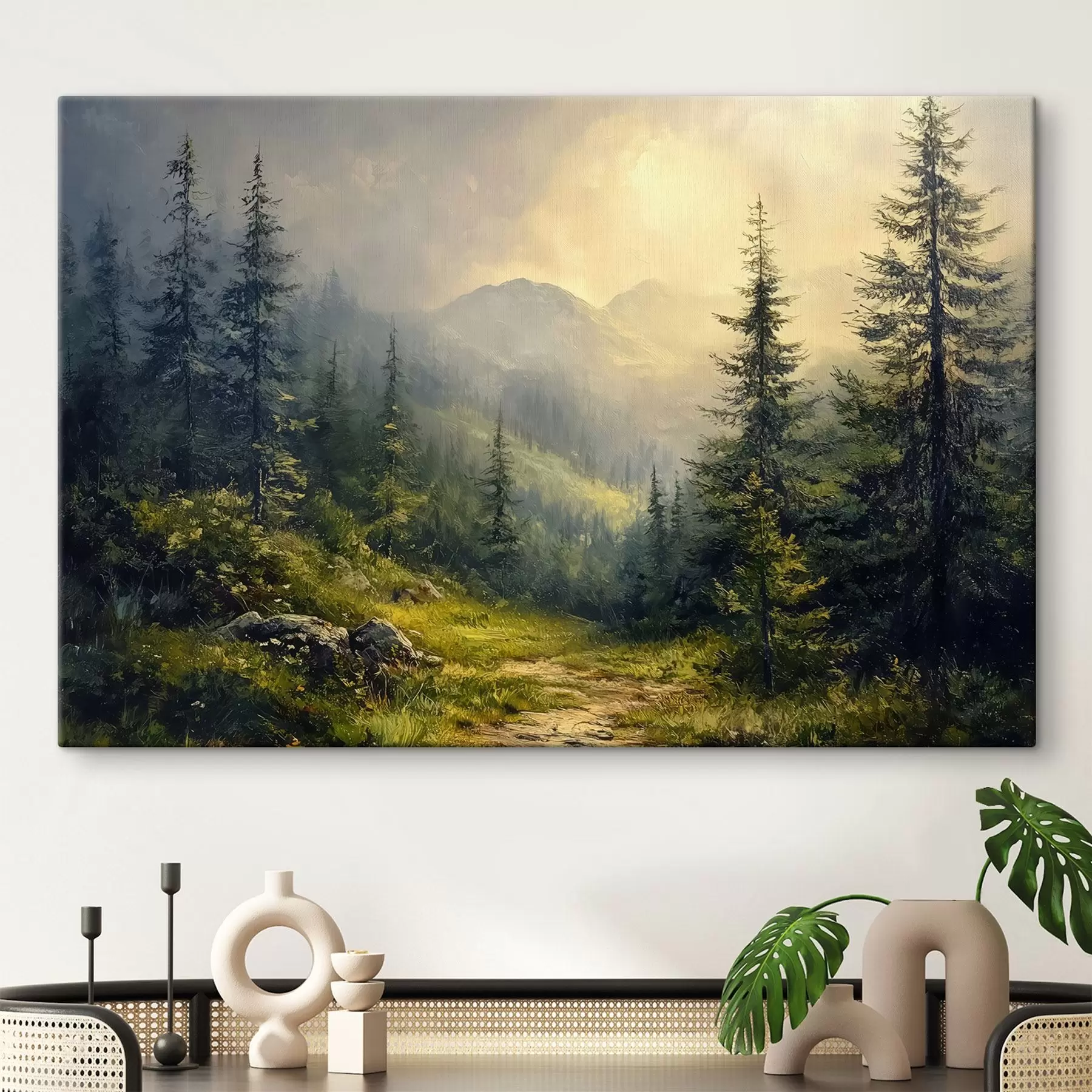 wall murals mountains in the fog and trees s42019