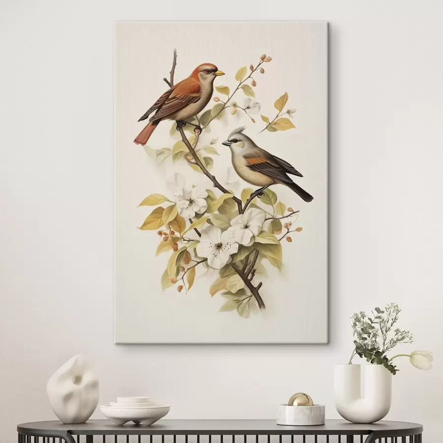 wall murals Birds on a branch vintage style s42035