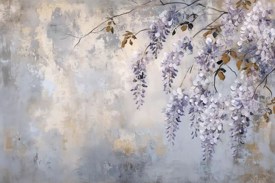wall murals textured wallpaper in soft, muted colors with delicate wisteria flowers and branches. w02451