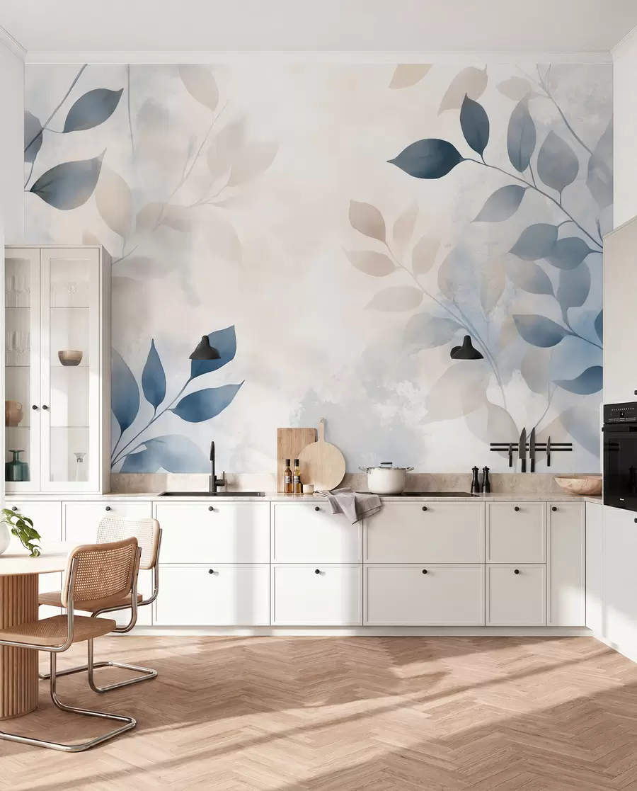 peintures murales feuilles délicates en technique d'aquarelle w02453