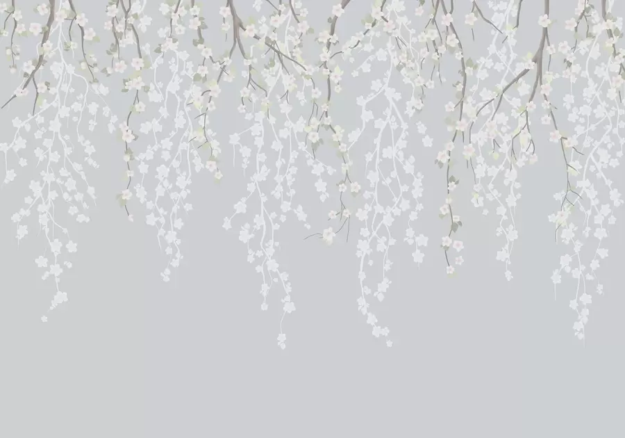 murais de parede Queda de ramos delicados com flores sobre um fundo azul w02479