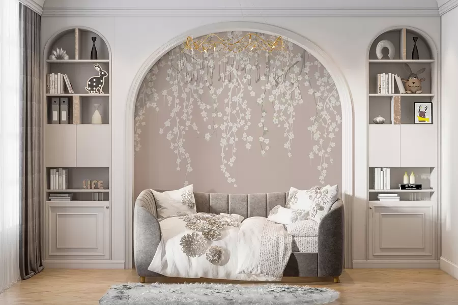 Wall Mural Photo Wallpaper Flowing delicate branches with flowers on a pastel background w02479v2