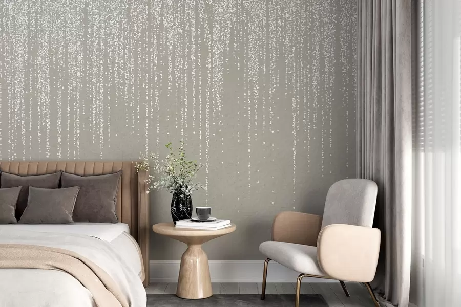 Wall Mural Photo Wallpaper A vertical elegant print of dotted garland on a beige textured background, creating a sense of depth and movement w08470