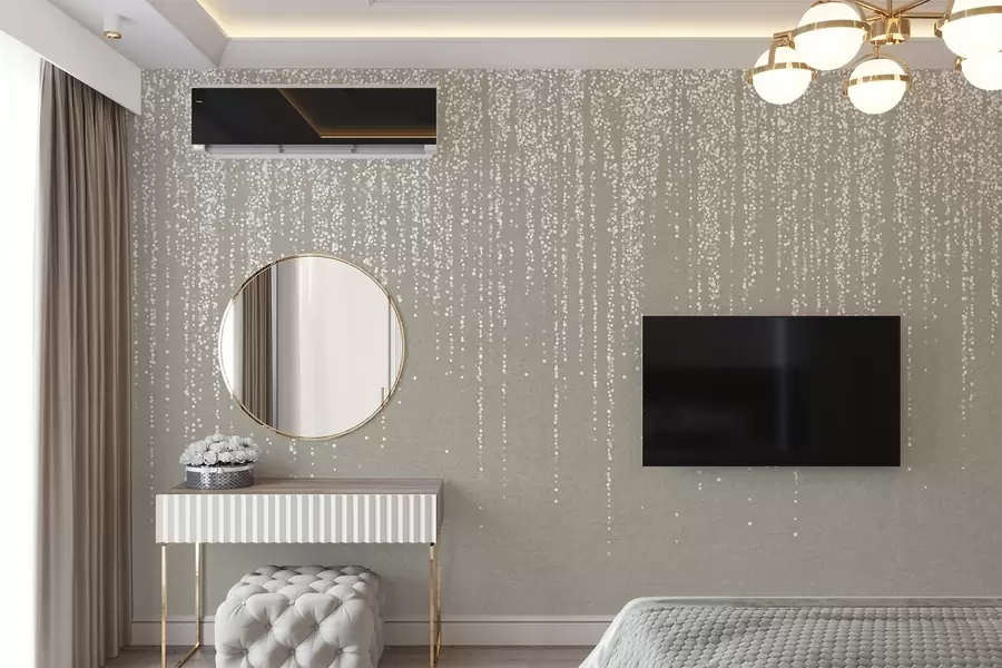 Wall Mural Photo Wallpaper A vertical elegant print of dotted garland on a beige textured background, creating a sense of depth and movement w08470