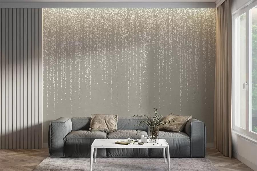 Wall Mural Photo Wallpaper A vertical elegant print of dotted garland on a beige textured background, creating a sense of depth and movement w08470