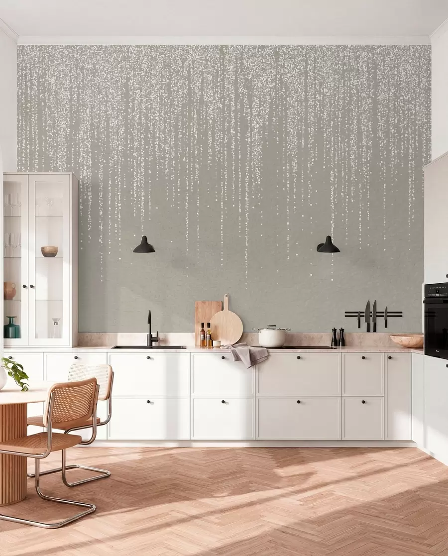 Wall Mural Photo Wallpaper A vertical elegant print of dotted garland on a beige textured background, creating a sense of depth and movement w08470