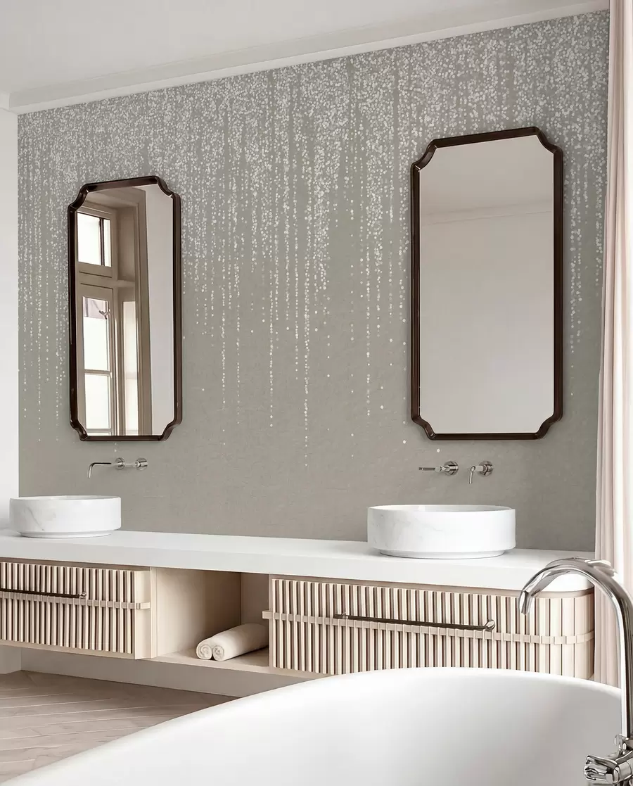 Wall Mural Photo Wallpaper A vertical elegant print of dotted garland on a beige textured background, creating a sense of depth and movement w08470