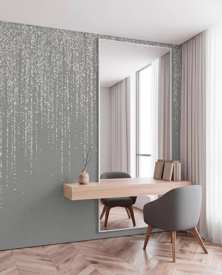 wall murals A vertical elegant print of dotted garland on a gray textured background, creating a sense of depth and movement w08470v1