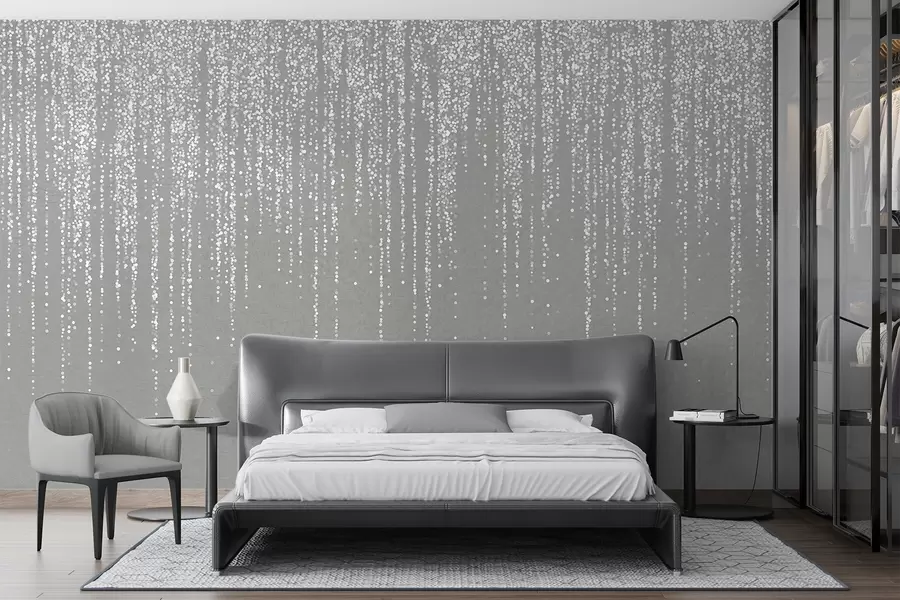 wall murals A vertical elegant print of dotted garland on a gray textured background, creating a sense of depth and movement w08470v1