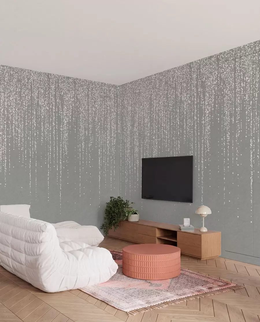 wall murals A vertical elegant print of dotted garland on a gray textured background, creating a sense of depth and movement w08470v1