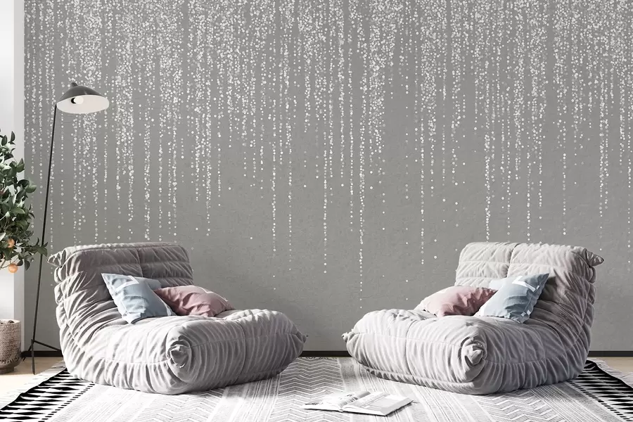 wall murals A vertical elegant print of dotted garland on a gray textured background, creating a sense of depth and movement w08470v1
