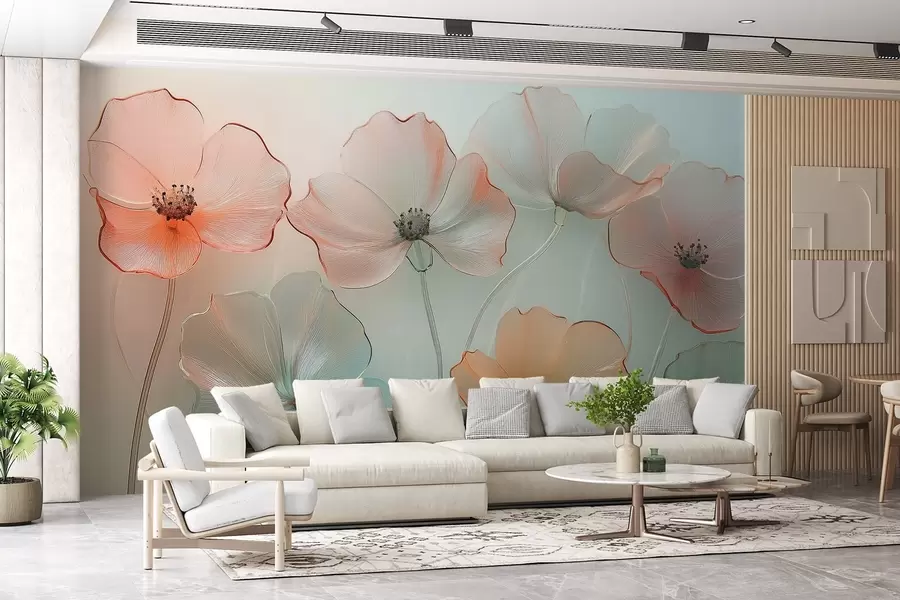 Wall Mural Photo Wallpaper poppy flowers imitation glass in delicate colors w02519