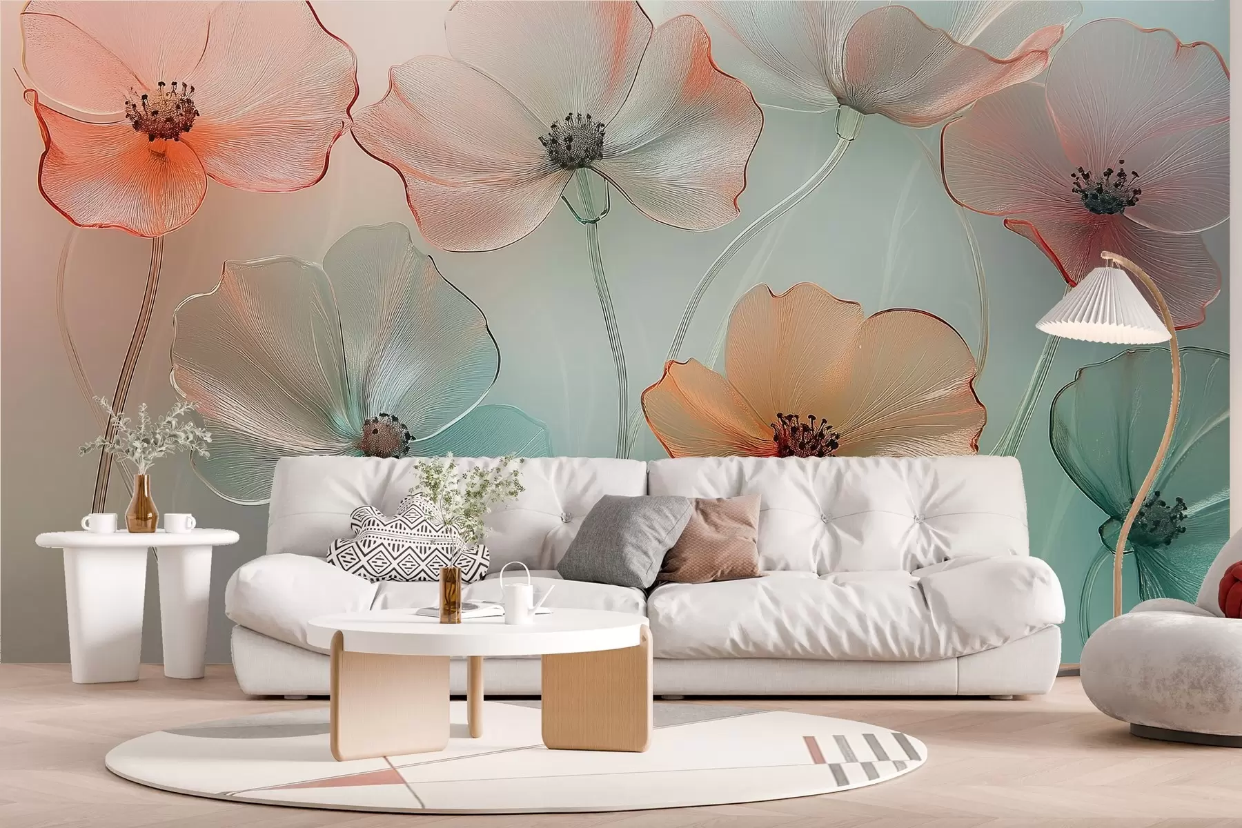 Wall Mural Photo Wallpaper poppy flowers imitation glass in delicate colors w02519