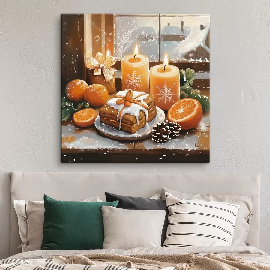 murales Pastel de Navidad, mandarinas, velas s42101