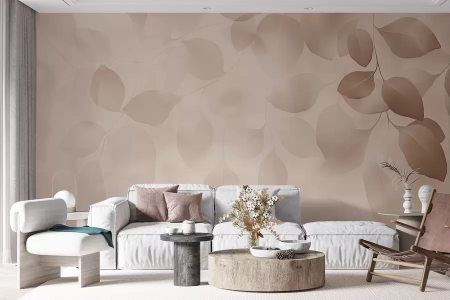 murais de parede Abstração floral de folhas em tons suaves w08492