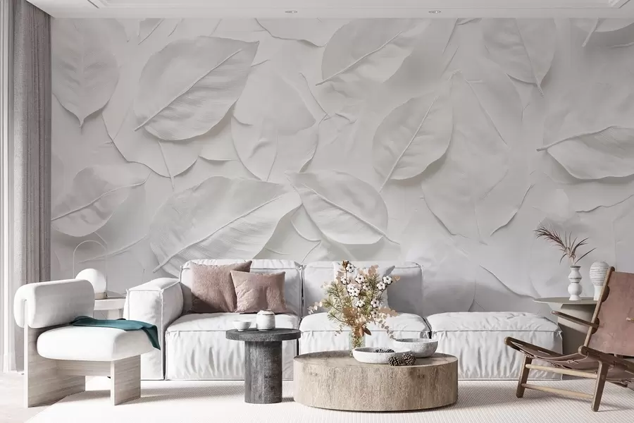 Wall Mural Photo Wallpaper White floral abstraction of leaves w08494