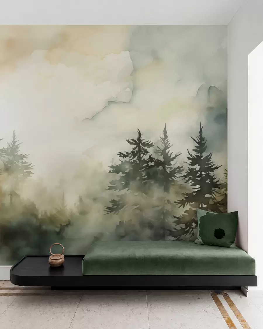 peintures murales Peinture imitation forêt aquarelle w02473