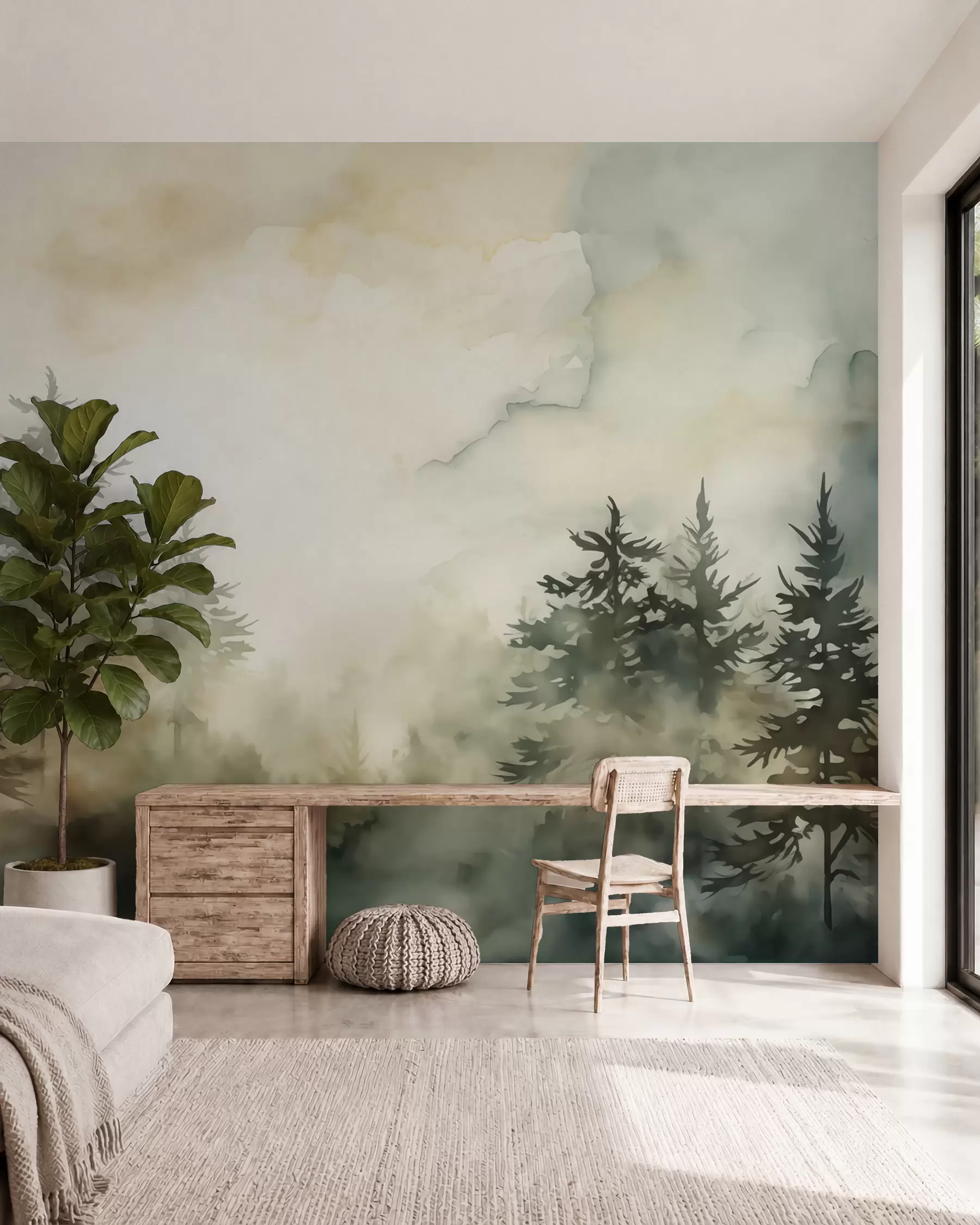 peintures murales Peinture imitation forêt aquarelle w02473