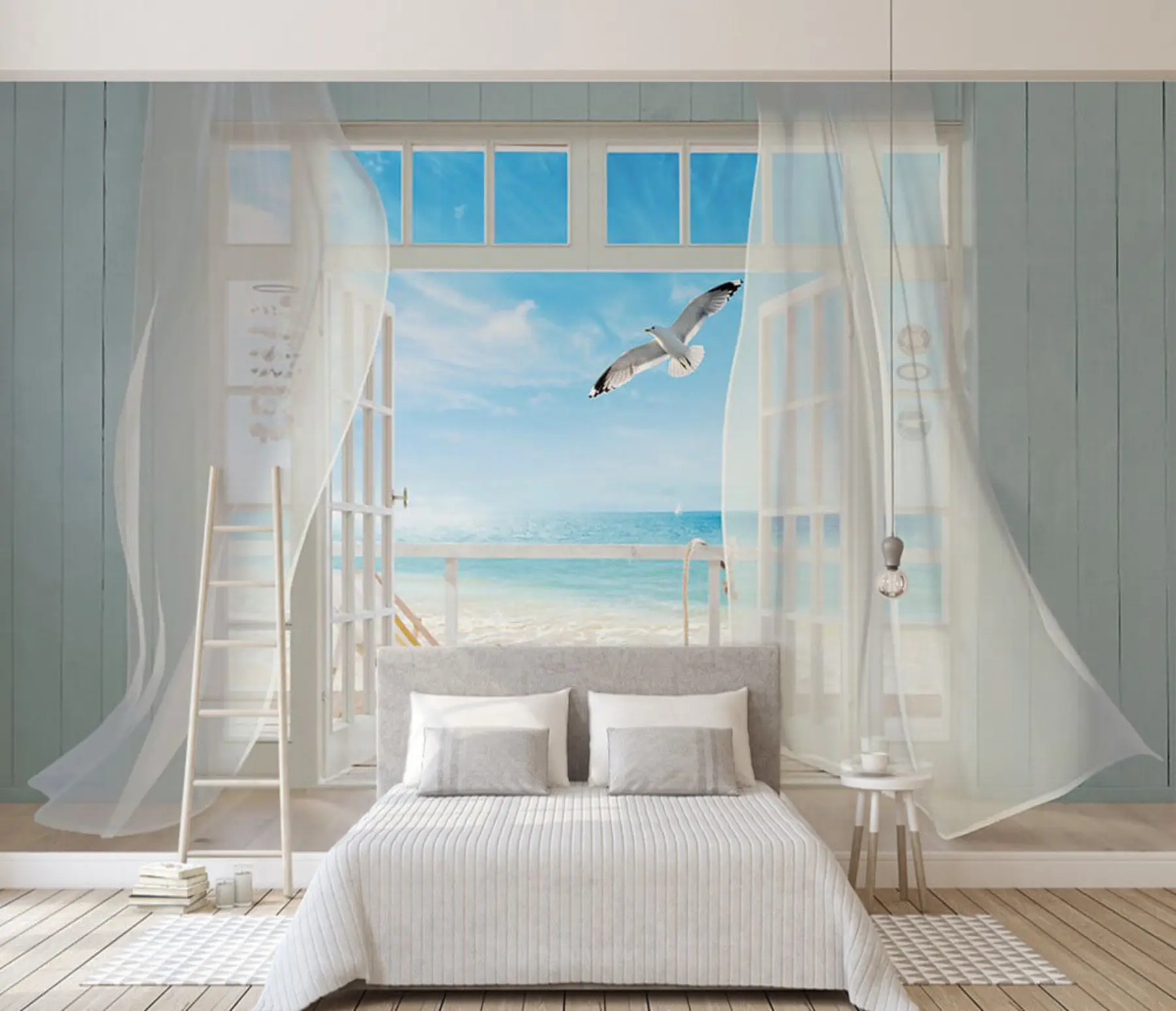 wall murals Sea and seagull in the window u40534