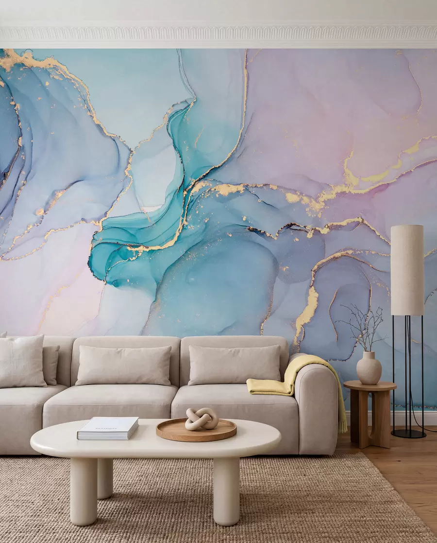 Wall Mural Photo Wallpaper Marble - azure, pink u49408