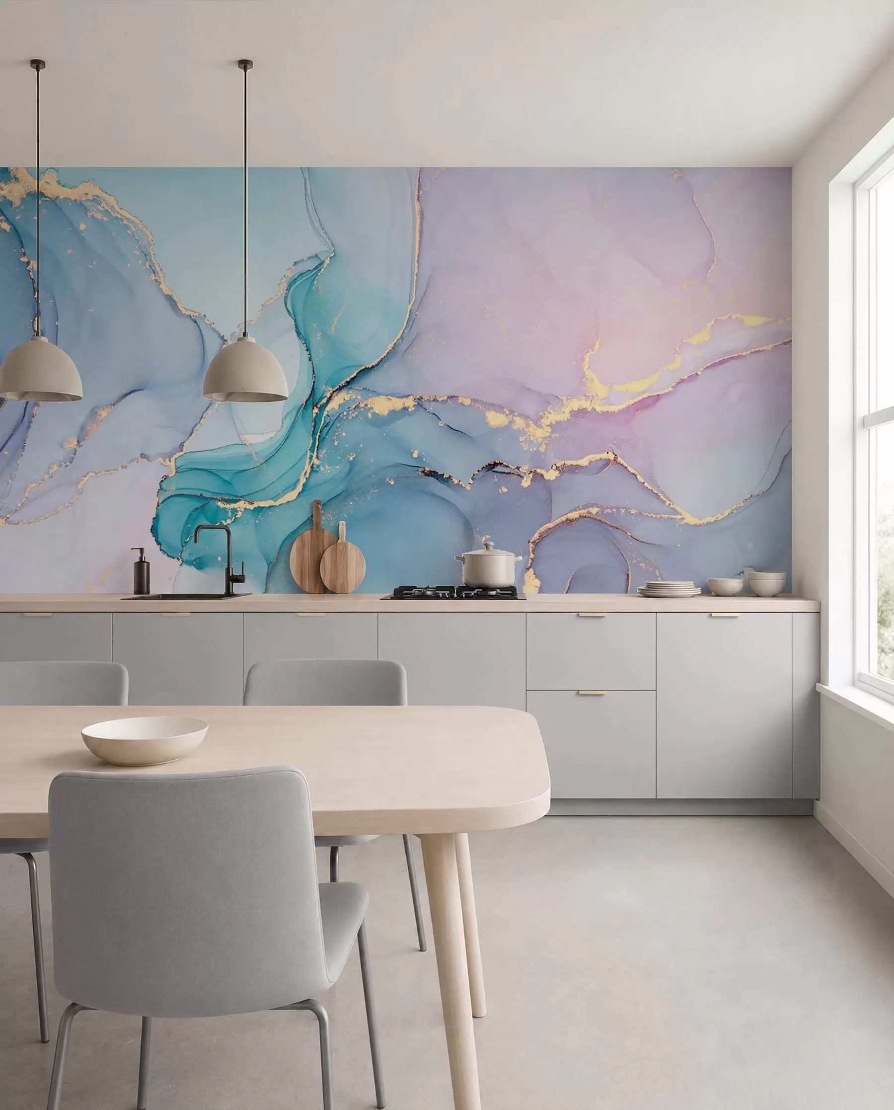 peintures murales Marbre - azur, rose u49408