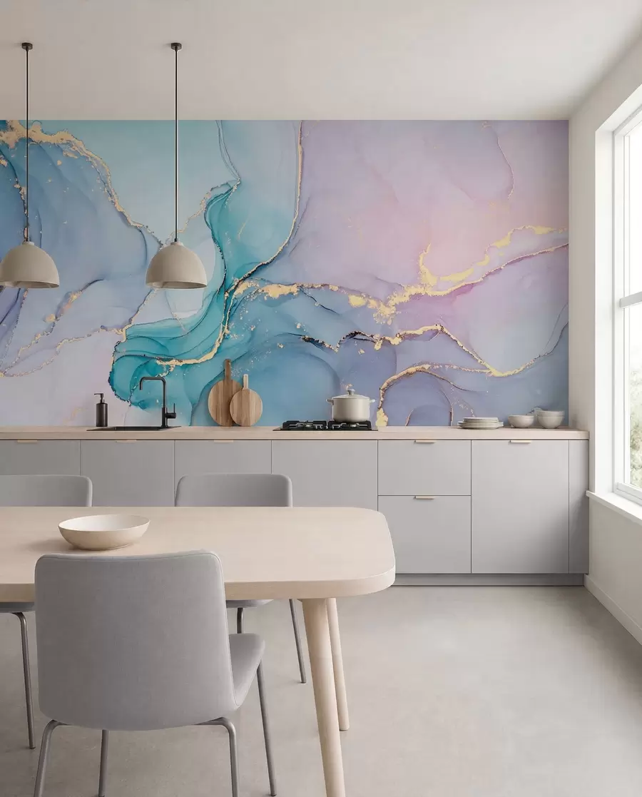 wall murals Marble - azure, pink u49408