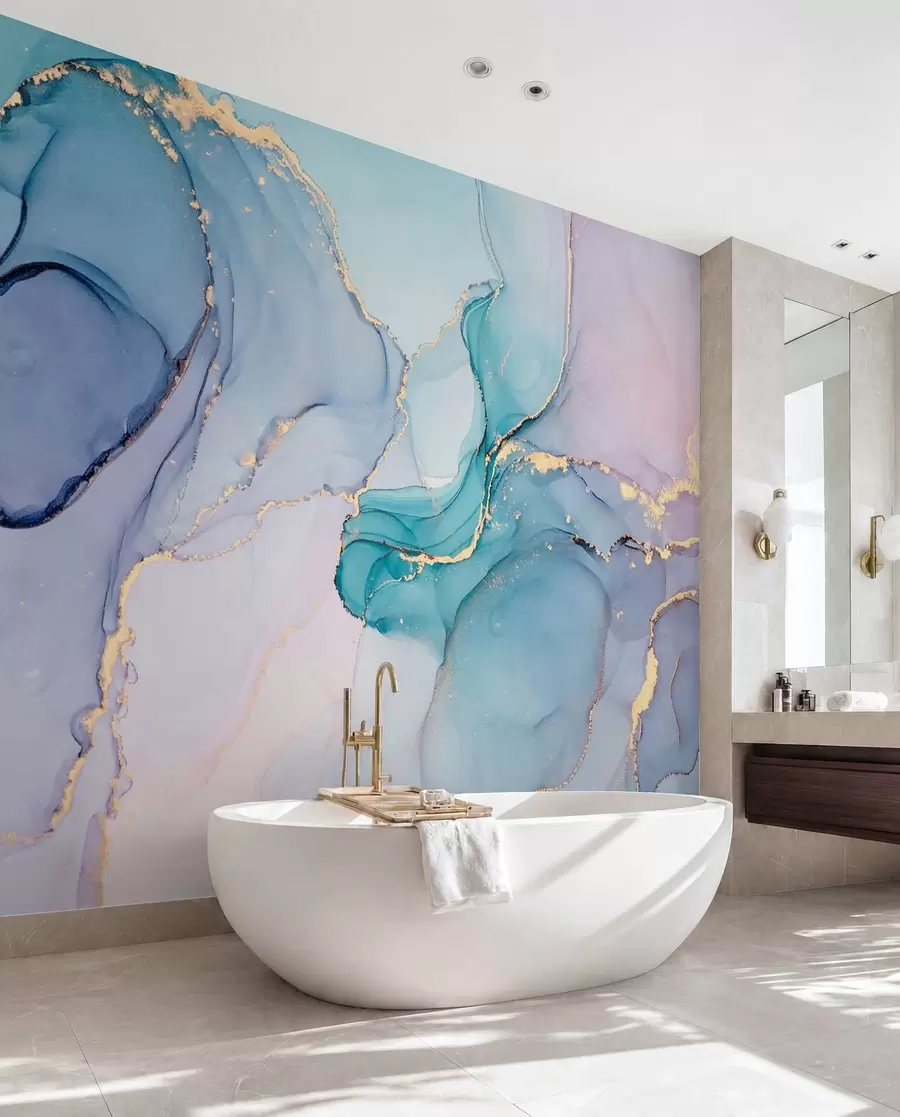 wall murals Marble - azure, pink u49408