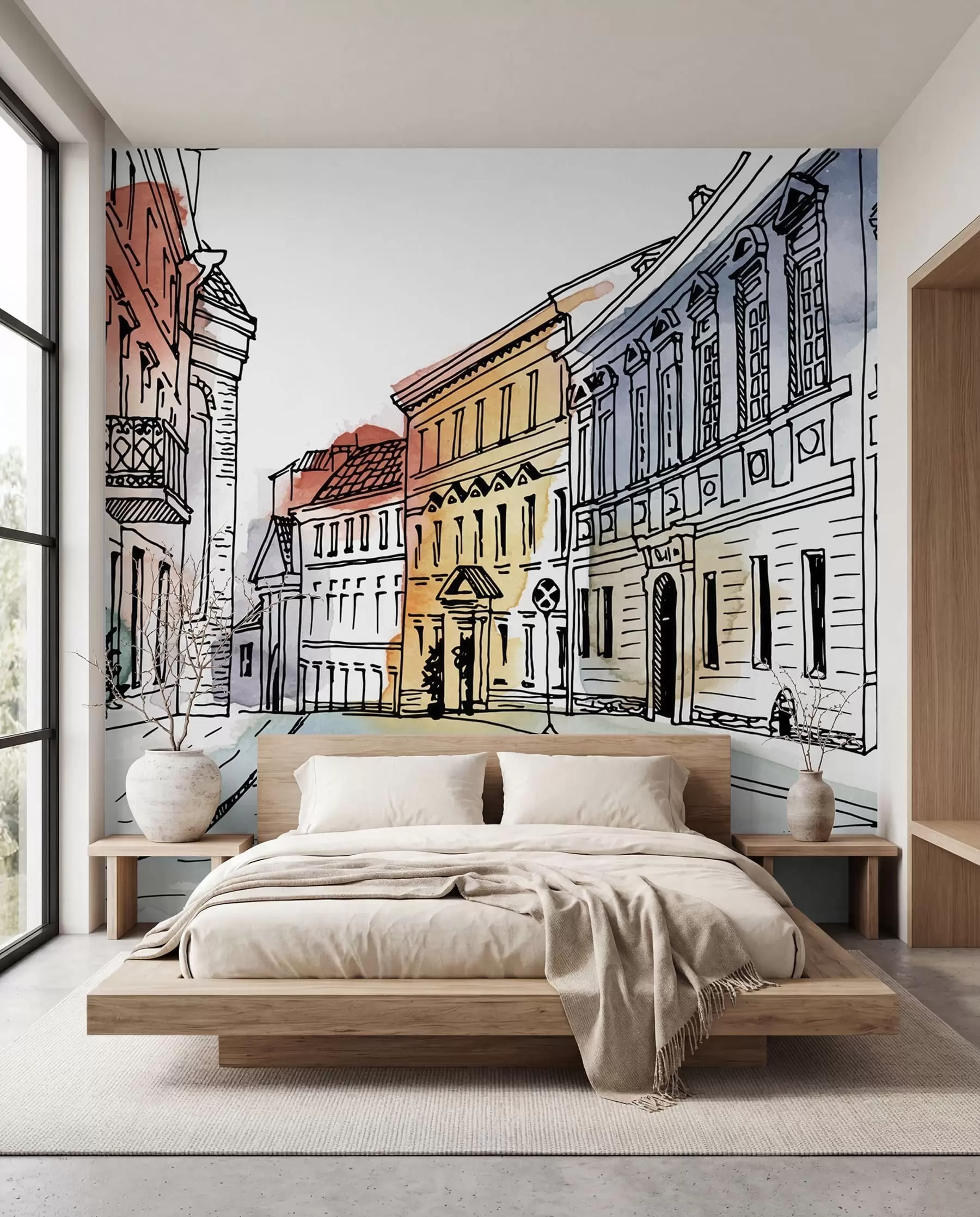 peintures murales Vieille ville à l’aquarelle u51062