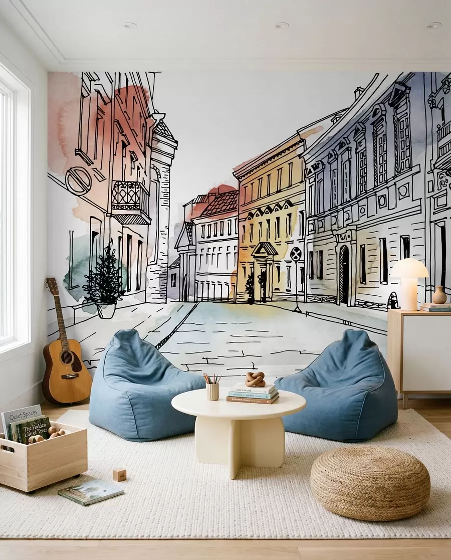 peintures murales Vieille ville à l’aquarelle u51062