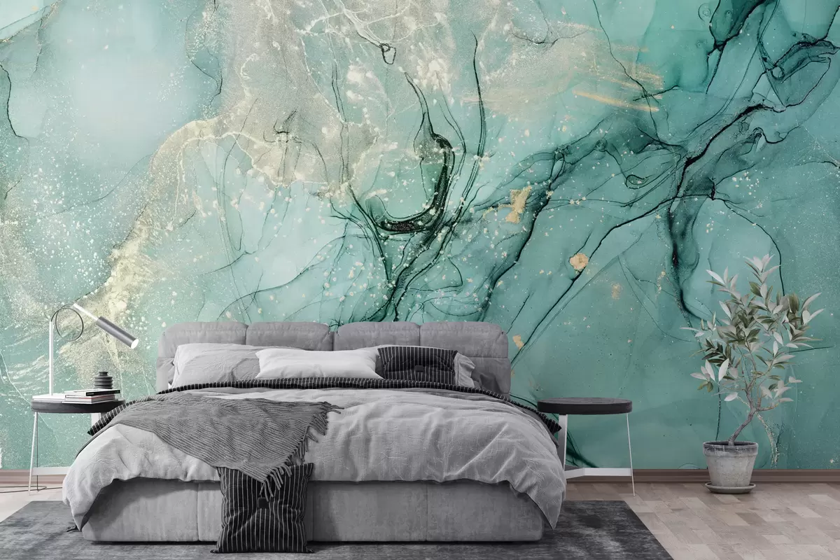 peintures murales Marbre turquoise avec une fine brume u51399