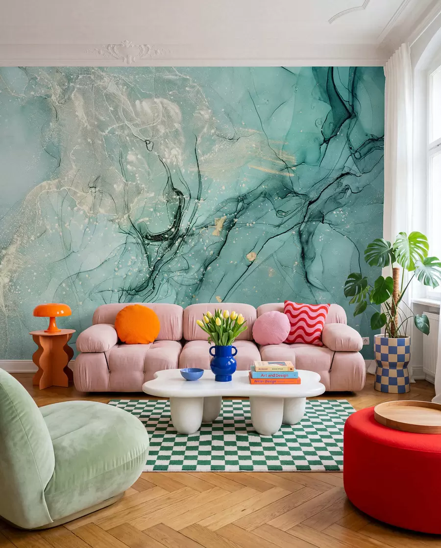 Wall Mural Photo Wallpaper Turquoise marble with a fine haze u51399