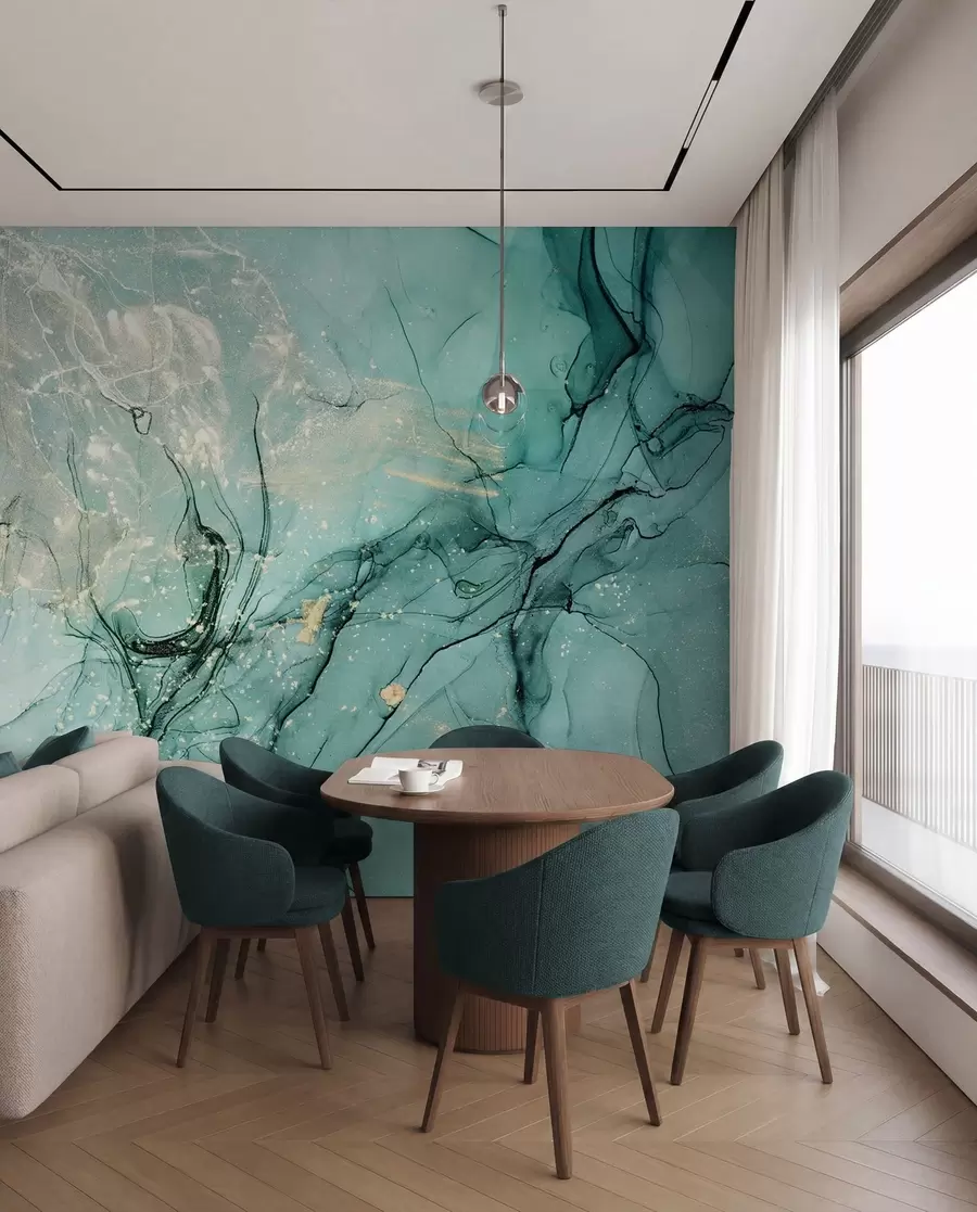 wall murals Turquoise marble with a fine haze u51399