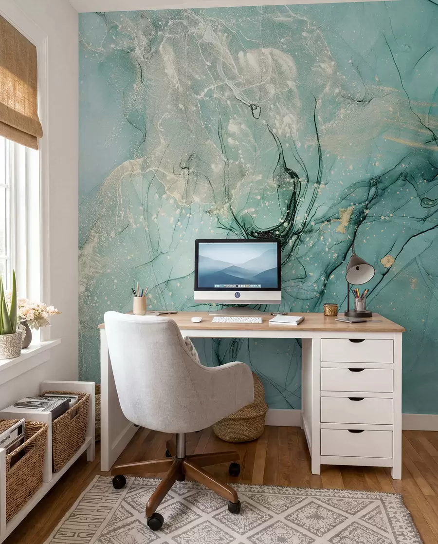 wall murals Turquoise marble with a fine haze u51399