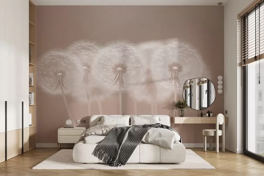 Wall Mural Photo Wallpaper Delicate pink airy dandelions on a pink natural background w08498v1