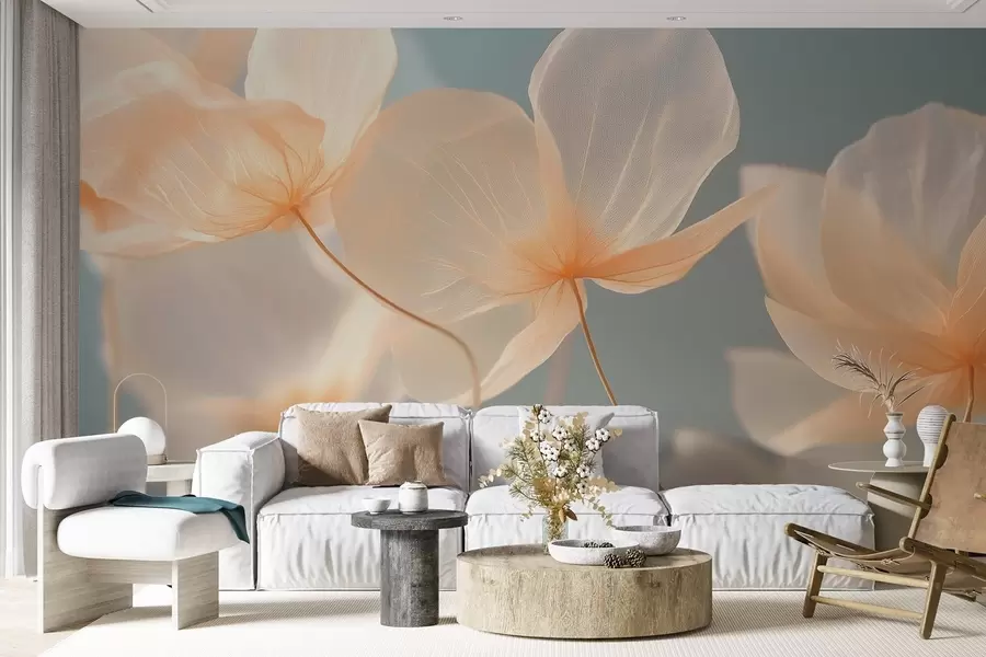 Wall Mural Photo Wallpaper Lotus petals, a delicate composition with a blue background w08500
