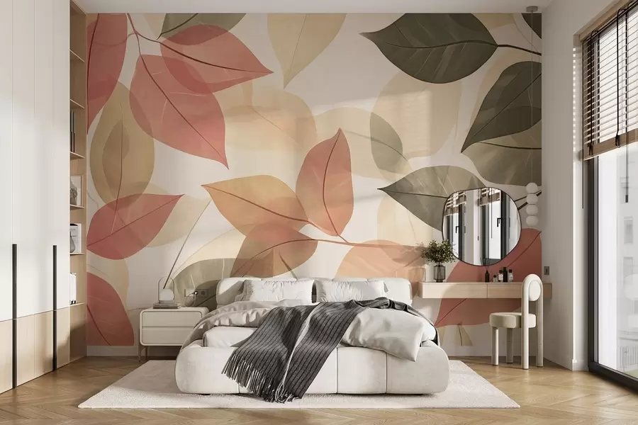 Wall Mural Photo Wallpaper Branches of leaves in red and green tones w08502