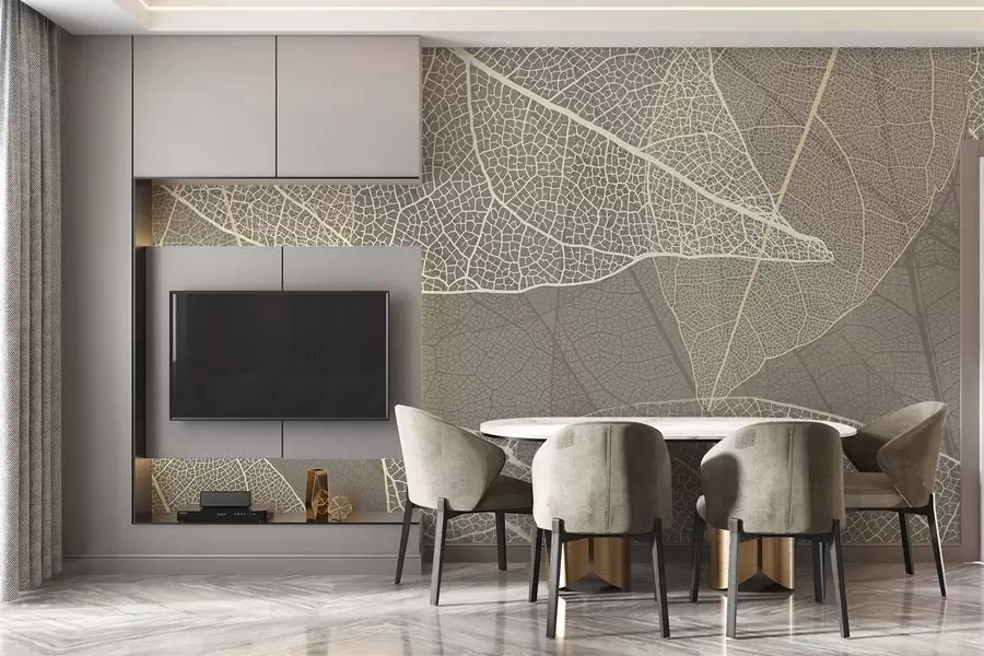 Wall Mural Photo Wallpaper close-up of leaves with veins in warm gray tones w02520v2